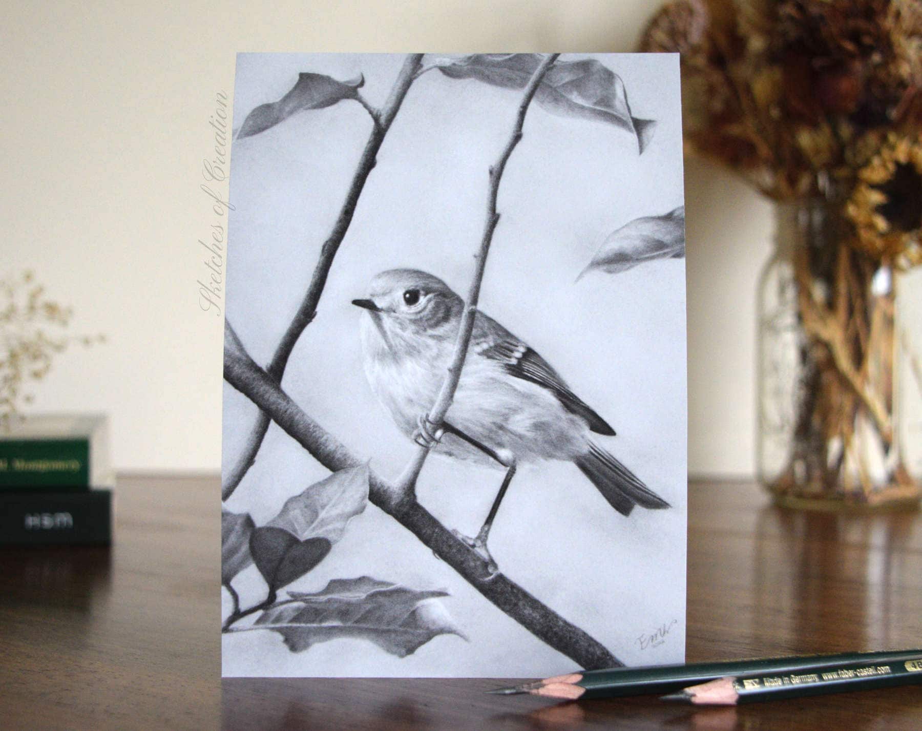 A print of a Ruby-crowned Kinglet