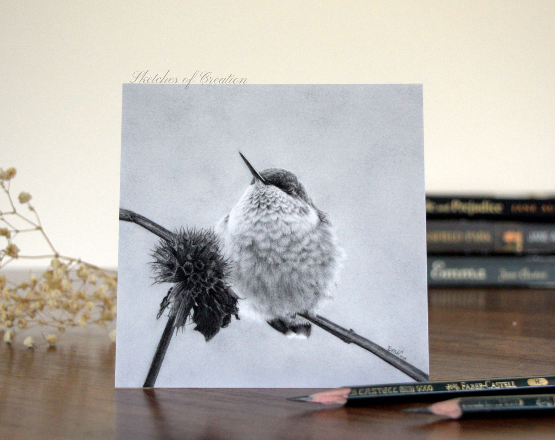 A print of a sleeping hummingbird